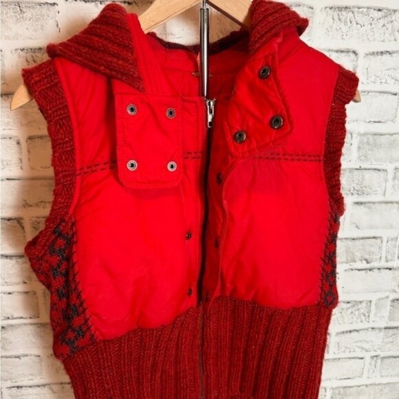 Free People knit puffer vest red maroon hooded - Picture 2 of 7